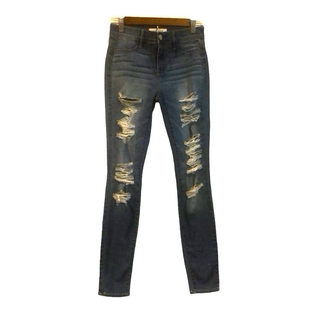 PACSUN DISTRESSED MID RISE SKINNY DENIM JEGGINGS BLUE SIZE 25